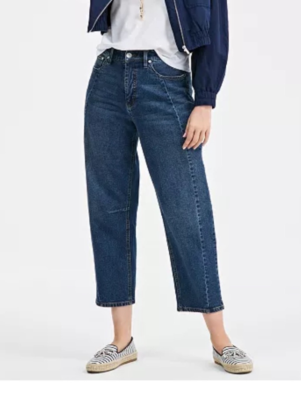 Women's High-Rise barrel Jeans short length in Dark Blue